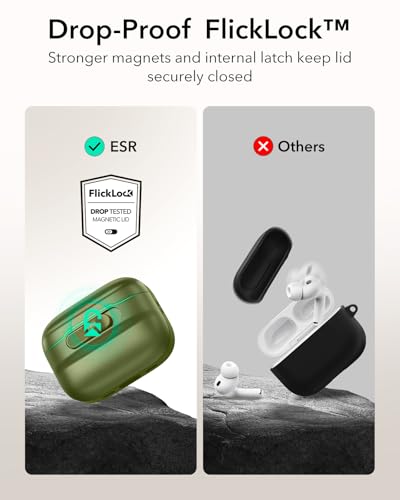 Image of ESR for AirPods Pro 3 Case (2025), Compatible with AirPods Pro 3 (USB-C Cable), MagSafe Ready, Magnetic Lid Lock, Full Drop Protection Cover with Lanyard, Green