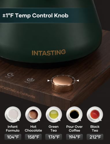 Image of INTASTING Gooseneck Electric Kettle with 1℉ Temperature Control, 0.9 Liter | Fast Heating, Stainless Steel Interior, for Pour Over Coffee, Tea & Boiling Water, Keep Warm, Auto Shut-Off, Hunter Green