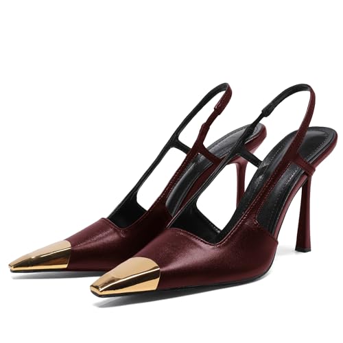 Black Slingback High Heels for Women Metal Pointed Closed Toe Stiletto Heels Patent Leather Wedding Dressy Pumps3