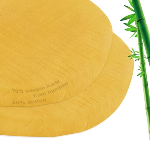 Image of Muslin Bassinet Sheet Fitted 2 Pack for Cradle or Bassinet Pad＆Mattress, Soft and Breathable Viscose Made from Bamboo Cotton Muslin Bassinet Sheets (32"x16"x5.5") for Boys and Girls Gift, Yellow