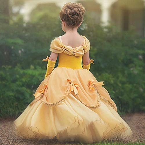 Hihcbf Girls Beauty And The Beast Costume Christmas Halloween Carnival Fancy Dress Belle Princess Birthday Party Ball Gown Yellow 002 2-3T #TOP2