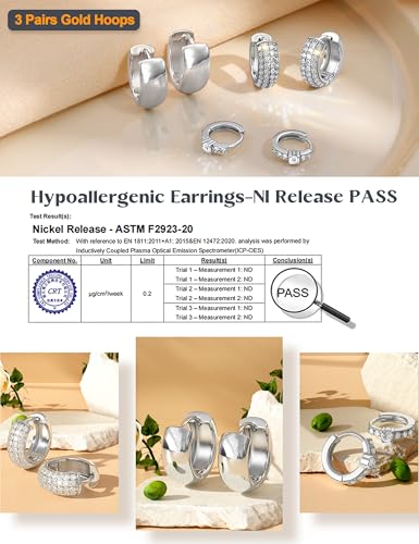 Image of LOLIAS Small 14K Gold Plated Chunky Hoop Earrings for Women Hypoallergenic Silver Earrings Set for Sensitive Ears Non Tarnish Huggie Hoops Earring Stacks for Multiple Piercing Jewelry Lightweight 3Pairs