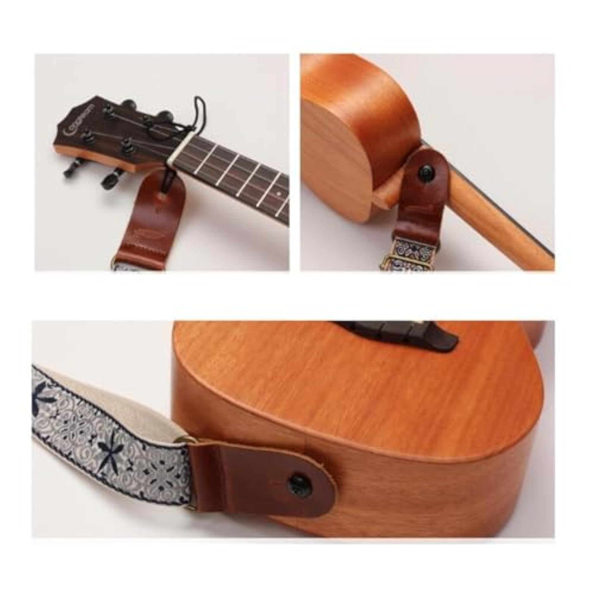 Music Embroidered Ukulele Strap, Blue