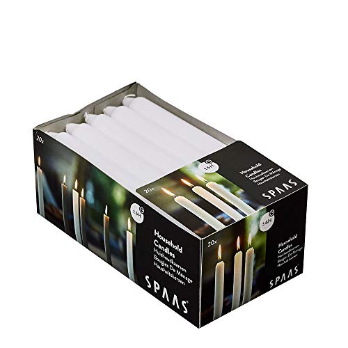 Spaas 20 Household Tapered Dinner Candles 19/180 mm, ± 6 Hours, Unscented, White