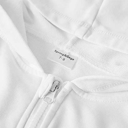 Spring&Gege Youth Solid Full Zipper Hoodies Soft Kids Hooded Sweatshirt For Boys And Girls Size 7-8 Years White #TOP3