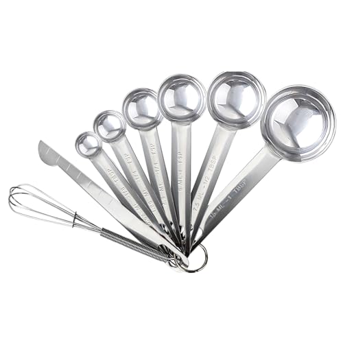 8pcs measuring spoons set,stainless steel small measuring spoons,with Leveler and whisk,Teaspoon for Dry or Liquid Ingredients,For Baking Cooking