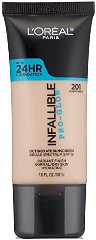 L'Oréal Paris Makeup Infallible Pro-Glow Foundation, 201 Classic Ivory, 1 Ounce
