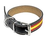 Collar De Cuero Para Perros | Collar Perro | Collar Piel | Collar Bandera España (MEDIANO - CONTORNO DE 32 A 42 CMS.)