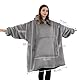 Good Nite Decke mit Ärmeln für Frauen und Männer Sherpa kuscheldecke Tragbare Decken Adult Cosy Sweater Tragbare Warm Decken Übergroßer hoodie mit Taschen Grau （80x85cm）
