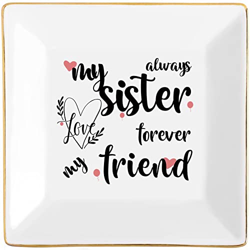 Image of Sisters Gifts from Sister in Law Happy Birthday Gift for Women | Funny,Big Brother,Little Ceramic,Small Jewelry Dish,Unique,Trinket Tray,Best Ring Plates,Always My Sister, Forever My Friend