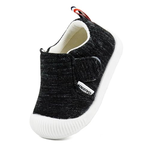 OAISNIT Baby Boys Girls Sneakers Anti Slip Lightweight Soft Toddler First Walkers for Walking Running (12-18 Months, B-XBlack)