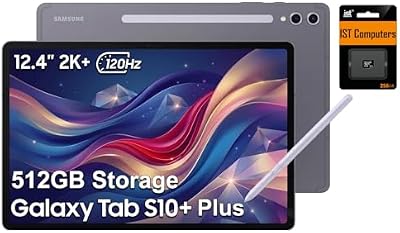 Samsung Galaxy Tab S10+ Plus, 12.4" AMOLED 2X 120Hz, 256GB Storage + 256GB SD Card, Ultra-Light Android Tablet, Galaxy S Pen, AI Tools, 2K+ Touchscreen, 12GB RAM, 16-Hr Long Battery Life, SM-X820