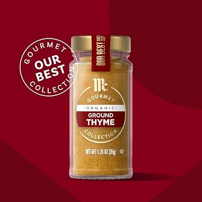 McCormick Gourmet Collection Thyme, Ground, Organic, Non GMO, Kosher, Our Best Herbs & Spices, Versatile Herb, Robust Flavor Enhances Stews, Stuffing, Vegetables & Roast Chicken, 1.25 oz