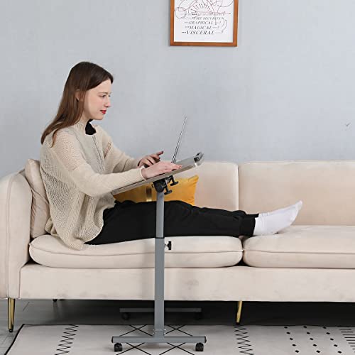 Furist Adjustable Overbed Bedside Table Rolling Laptop Desk Cart Height Adjustable Portable Mobile Laptop Tray Sit Stand Desk Tilting Hospital Bed With Wheels（0208 Grey） #TOP7