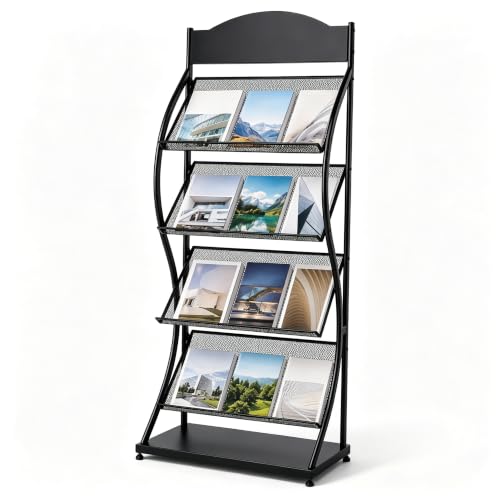 Image of VonVVer Magazine Brochure Stand 4 Pockets Floor Standing Rack