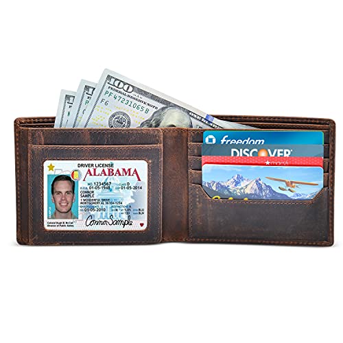 Men's Leather Wallet with RFID Blocking 2 ID Windows in Full Grain Crazy Horse Leather2