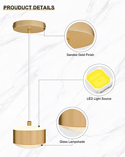 Ken & Ricky Led Pendant Lights, Mini Hanging Light Fixture With Polish Gold Finish, Modern Globe Kitchen Island Lighting For Entryway Dinning Room Bathroom Bedroom - 3 Pack #TOP3