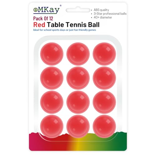Image of eMKay® Pack of 12 Ping Pong Table Tennis Balls (3-Star 40+ High-Performance ABS Material Training Balls) Ideal for Indoor and Outdoor Table Tennis - RED
