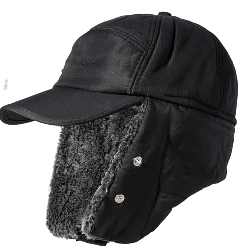 nonmon Sombrero de Trampero Unisex Invierno, Hombre Mujer Gorros de Aviador Caliente Ruso Bombardero con Orejeras y Cara Protector Desmontable, Prueba de Viento Impermeable para Esquí Aire Libre