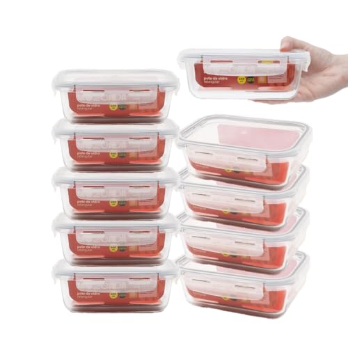 Mozcada - Kit 10 Potes de Vidro 600ml Hermético Marmita com Trava Retangular