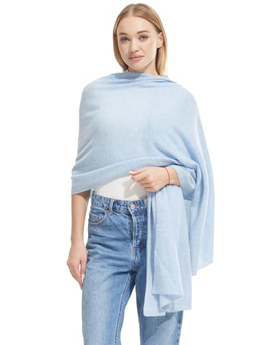 Ohyiian Luxury Cashmere Shawl and Wrap for Women, All-Season Pashmina Scarf Travel Blanket Large Cashmere Wool Blend Shawl (Ice Blue)