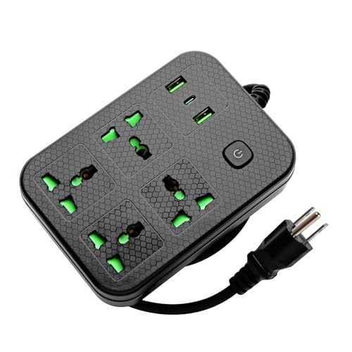 COOFINE Travel Power Strip with 4 Wide Universal Outlets, 2 USB and 1 USB C Port, Wrapped Extension Cord 6 Feet, 2500W 110-240v Portable Charging Hub for Home Travel Essentials, Black