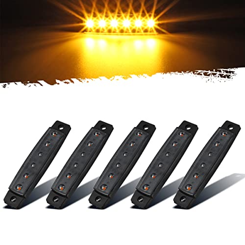 Image of Partsam 5Pcs 3.8 inch Thin Amber 6 LED Side Marker Clearance Lights Indicators for 12V Trucks Trailers Lorry Van Bus Pickup, Smoked Lens, Sealed Waterproof