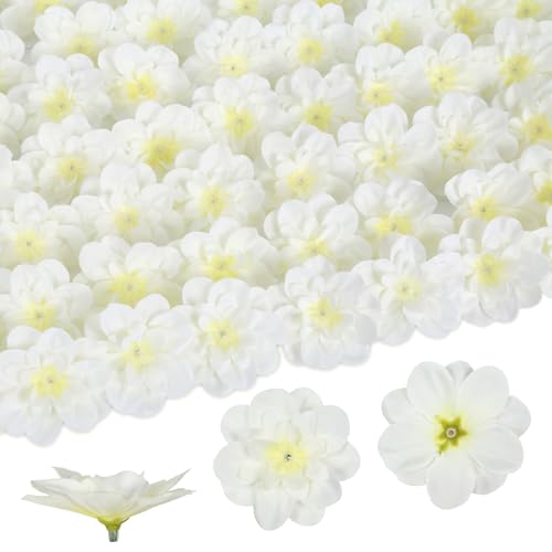 Rzoukler 100PCS Delphinium Artificial Flower Heads 2.3" White Fake Flowers Bulk Cake Flowers for Crafts DIY Wedding Corsage Cake Garland Decor(White)