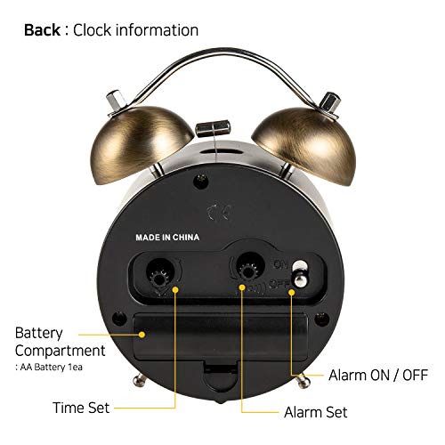 Owc Classical Bronze Twin Bell Metal Alarm Clock, Small - Silent Non-Ticking, Backlight, Perfect For Heavy Sleepers/Bedroom/Bedside/Desk #TOP2