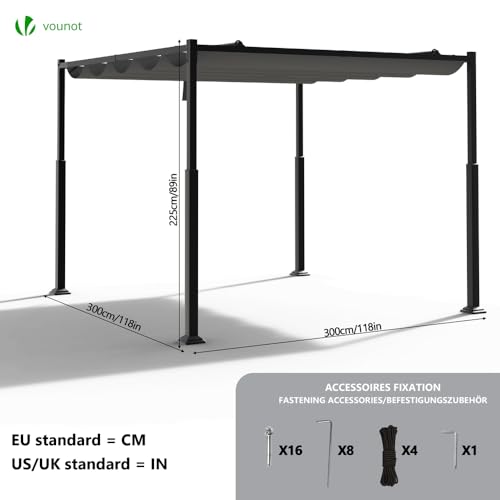 VOUNOT 3x3m Metal Pergola with Retractable Canopy – Garden Gazebo with Sun Shade for Patio & Outdoor Use, Dary Grey 3 VOUNOT 3x3m Metal Pergola with Retractable Canopy – Garden Gazebo with Sun Shade for Patio & Outdoor Use, Dary Grey - Image 3