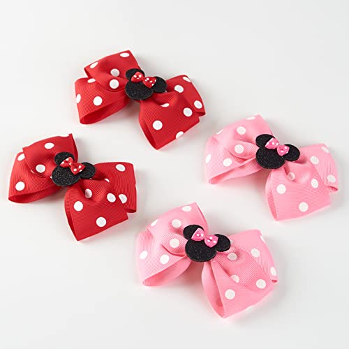 Baby Girls Mouse Ears Hair Bow Clips 4Pc Birthday Party Dress Up Cartoon Hair Accessories 4 Inch Polka Dot #TOP3