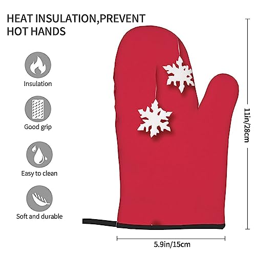 Xmas Snowflake Print Pattern Oven Mitts, Heat Resistant Kitchen Gloves For Bbq, Cooking, Grilling, Baking, Microwave, Set Of 2/11Inch #TOP1