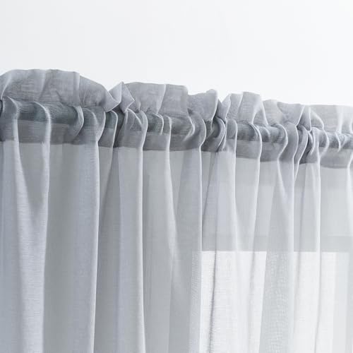 Image of MYSTIC-HOME Sheer Curtains 45 Inch Length, Rod Pocket Voile Drapes for Living Room, Bedroom, Window Treatments Semi Crinkle Curtain Panels for Yard, Patio, Villa, Set of 2, 52 inchx 45 inch, Silver Grey