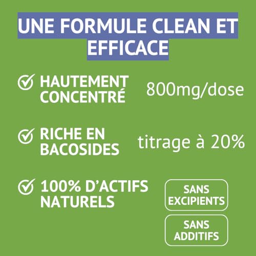 Bacopa Monnier - Hautement dosé 800mg d'extrait - Titré à 20% de Bacosides - Mémoire, Motivation & Gestion du Stress - 60 gélules - Fabriqué en France - Nutrivie – vue 3