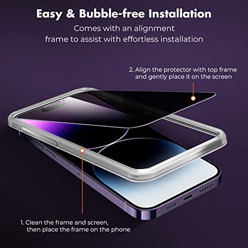 Image of UNBREAKcable Privacy Screen Protector for iPhone 14 Pro Max, Shatterproof Tempered Glass [True 28Anti Spy] [9H Hardness] [Easy Installation Frame] Black Protector for iPhone 14 Pro Max 6.7 inch -2 Pack