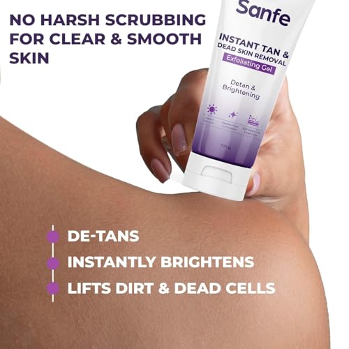 Krishva San'-fe Instant Tan & Dead Skin Removal Exfoliating Gel | Visibly Removes Tan | AHA Exfoliation in Minutes | Smooth & Bright Skin | 100g