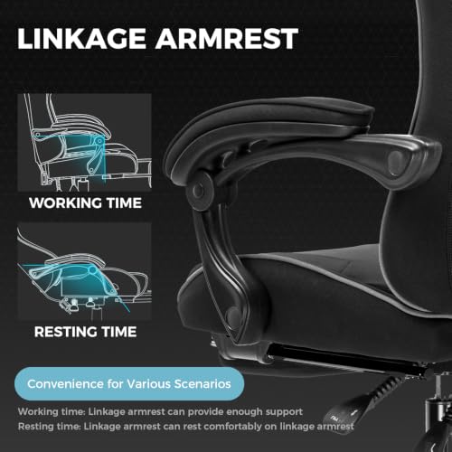 Image of GTPLAYER Gaming Chair, Computer Chair with Footrest and Lumbar Support, Height Adjustable Game Chair with 360-Swivel Seat and Headrest and for Office or Gaming (All Black-Fabric)