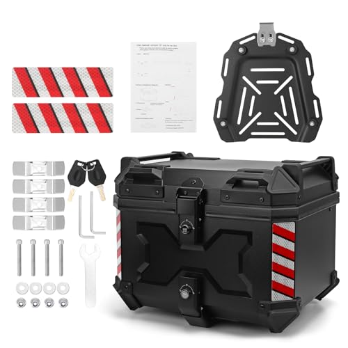 WODHMIEY Motorrad Top Case 45L Wasserdicht Schlagfest Staubdicht ABS-Heckkoffer Mit Schnellentriegelung Robustem Griff Reflektorstreifen Gepolstertem Innenfutter Universal Einsetzbar Motorrad-Koffer