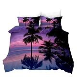 Ropa de Cama de Paisaje Natural Impresión de Nubes al Atardecer Púrpura Funda Nórdica Romántica Azul Mar Playa Juego de Cama Cubierta de Cama de Niña (Colorido 5, 180x210 cm Cama 90 cm)