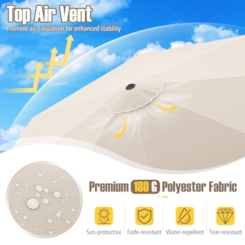 Tangkula 10 FT Patio Umbrella, 2-Tiers Scalloped Outdoor Table Market Umbrella with Tilt Adjustment, Crank, 8 Sturdy Ribs for Pool, Deck, Backyard (Beige) image 6