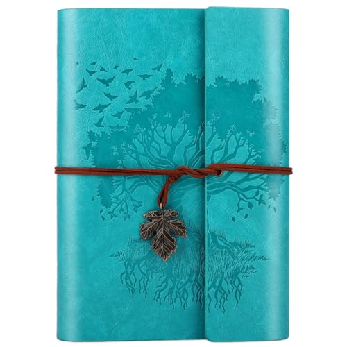 OMEYA Carnet De Notes Vintage En Cuir Avec Pages Vierges, Carnet Rechargeable,Carnet De Voyage Agenda Pour Femmes Filles Cadeaux-A5 23,9 x 16,5 cm（Bleu）