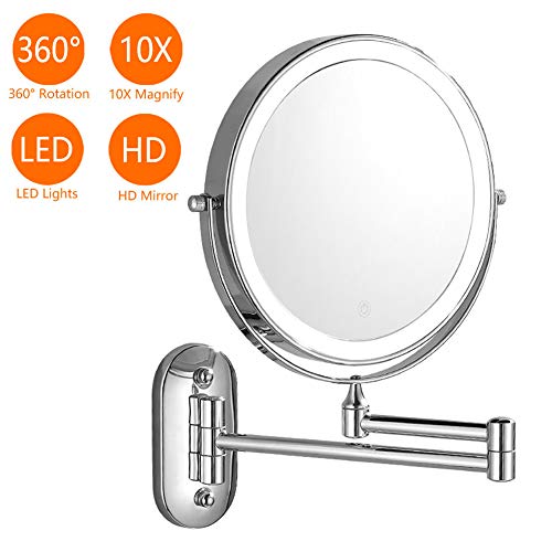Koimg Espejo De Maquillaje con Luz Led 1x/5x Aumento Espejos De Aumento De Pared De Doble Cara Giratorio Espejos Extensibles con Iluminación Led para Baño Y Tocador,3X
