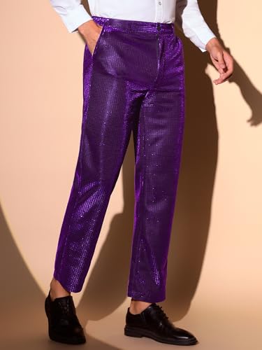 Lars Amadeus Glitter Pants for Men's 70s Disco Metallic Trousers Straight Leg Party Sequin Pants2