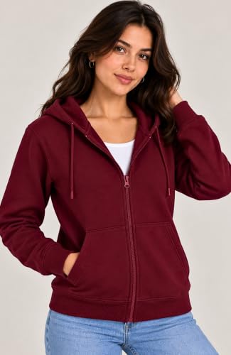 Image of SANE ORIGINALS Women's Cotton Blend Fleece Zip Up Hoodie Sweatshirt, Warm Winter Full Zip Jacket with Kangaroo Pockets