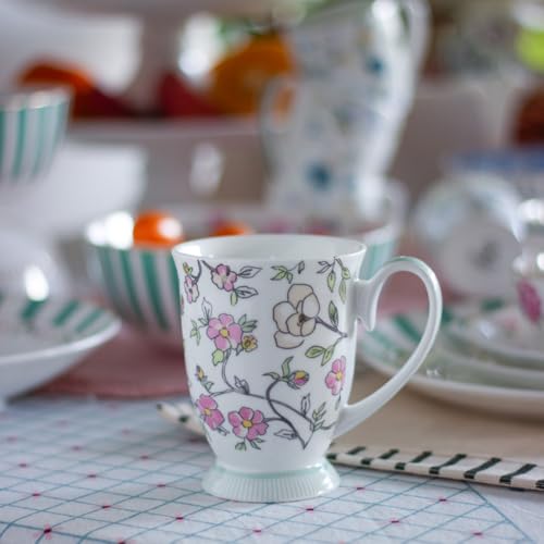 Image of Clay Craft x Magique by The Wishing Chair : Vines Happy Days Ceramic Coffee Mug 300ml | Fine China Floral Milk Tea Cup | Microwave & Dishwasher Safe | Elegant Mug for Home Office Gifting