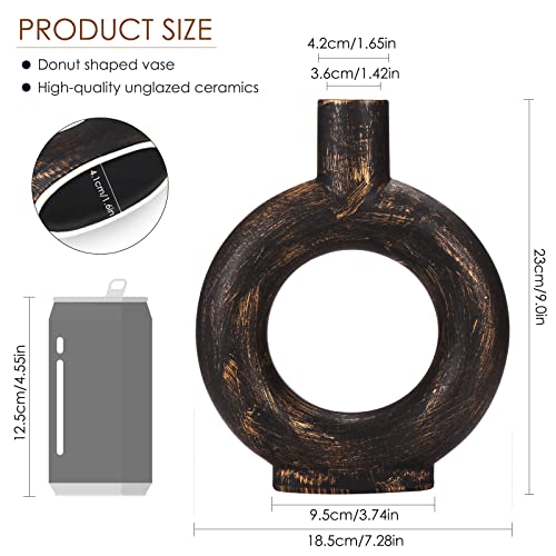 Gunlar Modern Ceramic Vase - Decorative Hollow Donut Floral Vase Home Decor Centerpieces, Flower Vase For Living Room, Kitchen, Office, Table, Bookshelf, Wedding Decor(Bronze) #TOP4