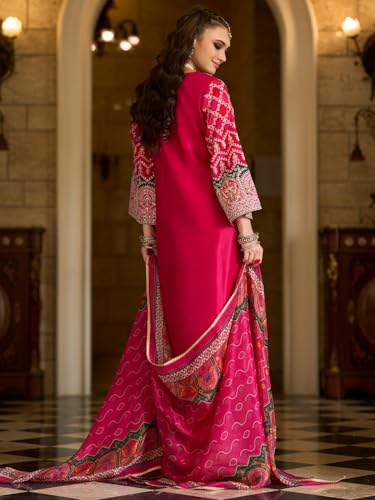 Image of INDO ERA Women's Silk Blend Ethnic Motifs Embroidered Straight Kurta & Pant with Dupatta Set (IEOUT12101)
