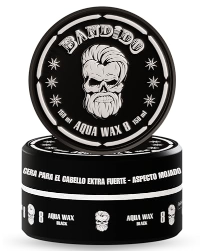 BANDIDO Aqua Hair Wax No.8 Black – Cire cheveux homme 150 ml | Cire pour cheveux tenue extra forte et brillance naturelle – Parfum à la fraise | Effet mouillé | pate coiffante homme à formule durable