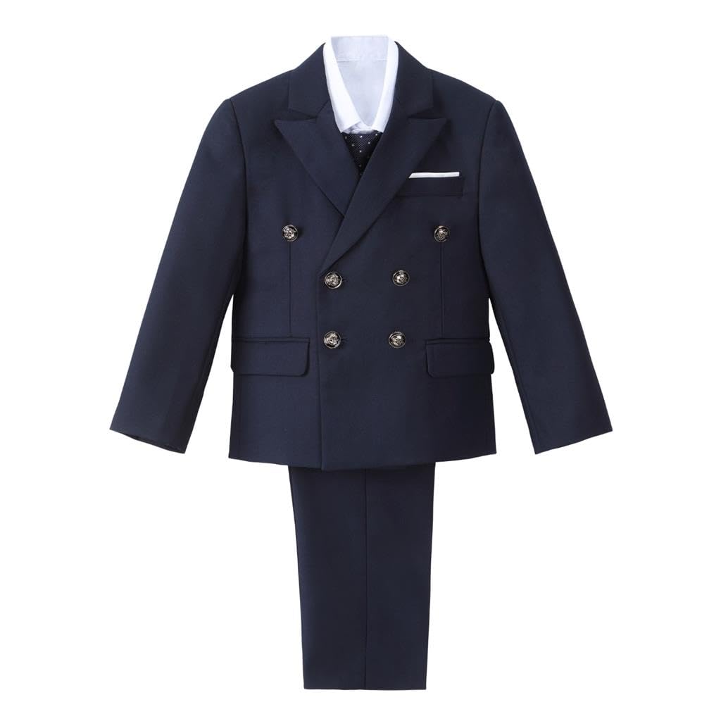 Lito Angels Smoking Blu Navy Completo Elegante per Bambino, Set 5 Pezzi (Gilet, Giacca, Camicia, Cravatta e Pantaloni) Taglia 2-8 Anni
