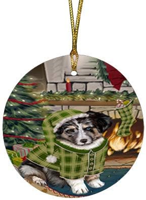 Christmas Express Delivery Red Truck Running Australian Shepherd Dogs Round Flat Ornament - Pet Decorative Hanging Ornaments for Christmas X-mas Tree Decorations - 2.75" Round Christmas Ornament